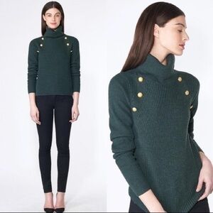 Veronica Beard green gold 
Pearson Button Merino Sweater L 100% Marino wool